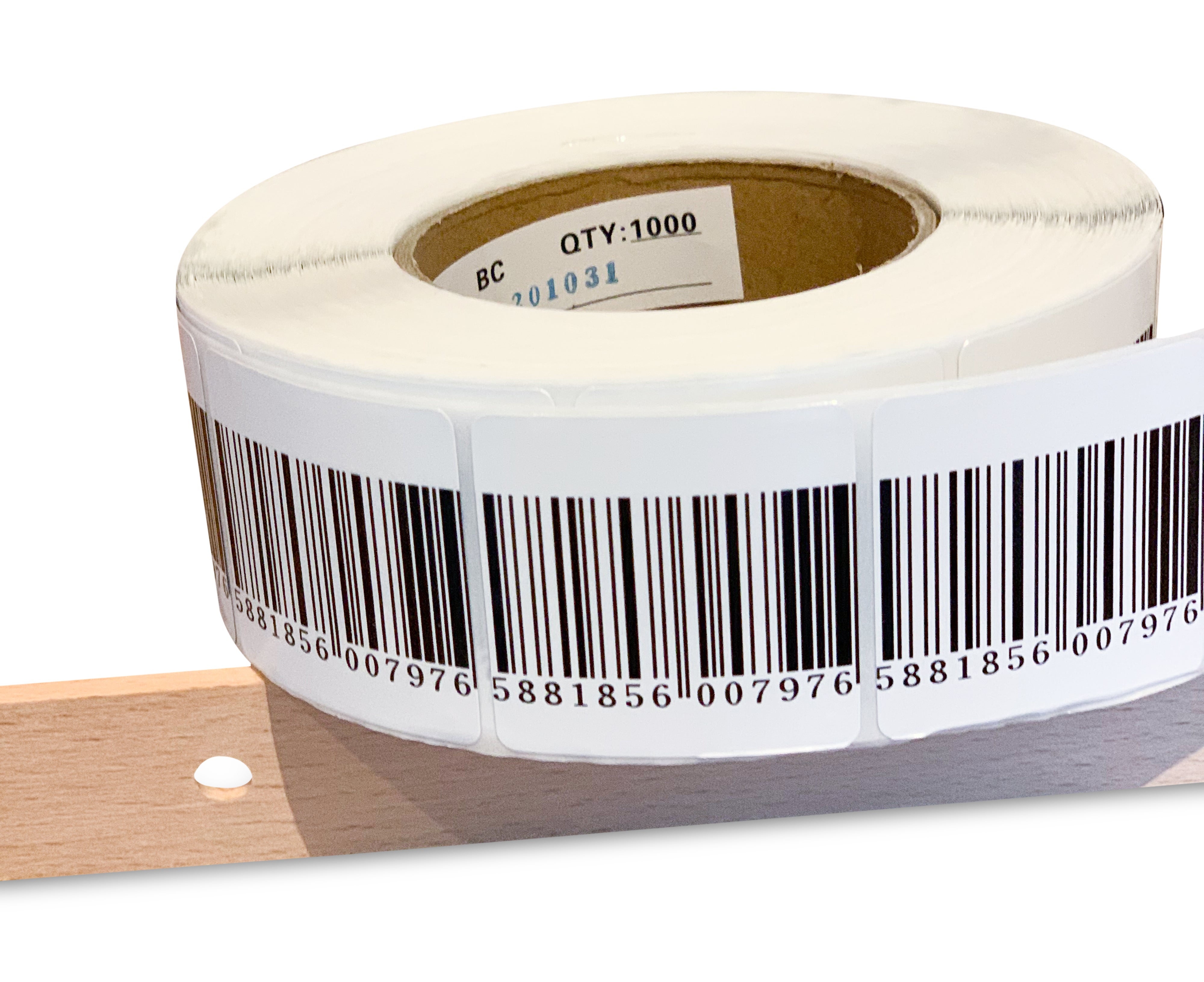 Beveiligingsstickers 5cm x 5cm BARCODE RF - 1000st/rol - ACTIE!